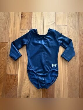 GK Navy Shiny Competition Gymnastics Leotard 3/4 Sleeve Child S/M